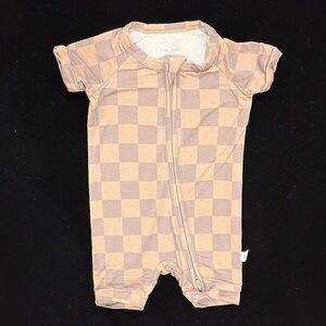 Forever French Shortie Bamboo Zip Romper in Brown Checker Size 0-3M